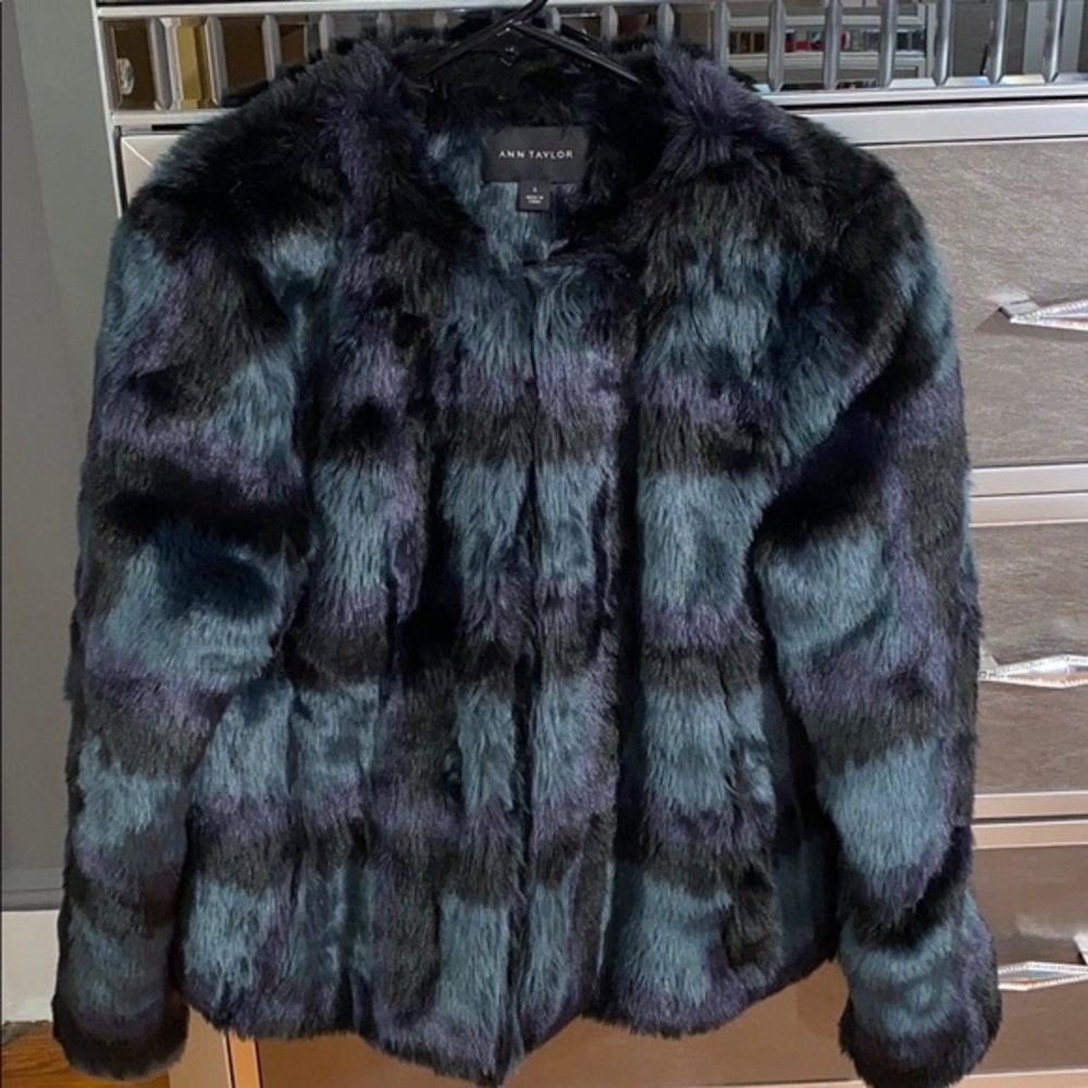 Ann Taylor - Plaid Faux Fur Jacket/ Coat